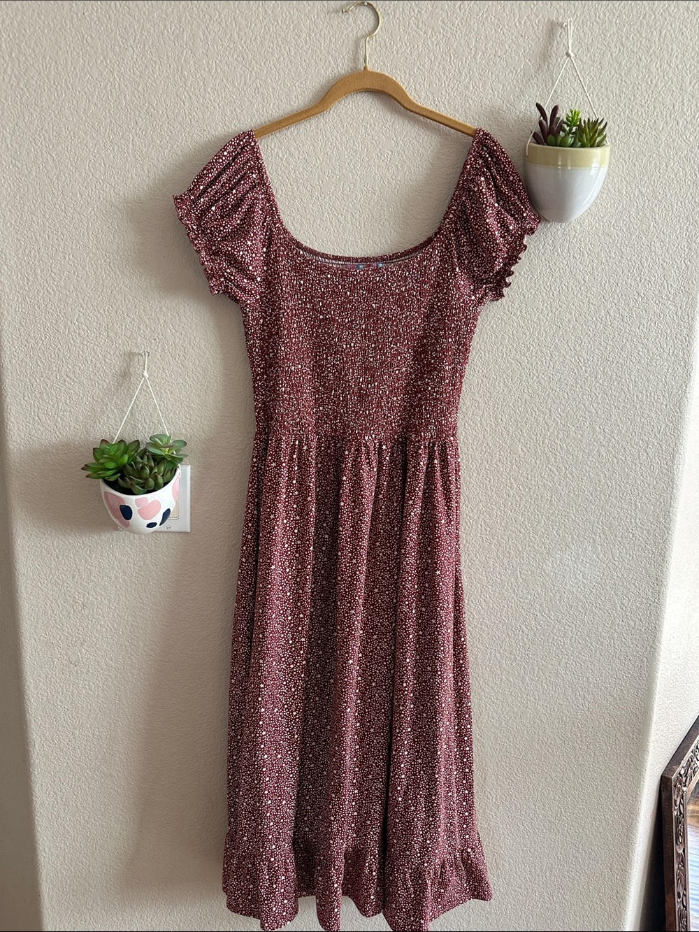 Urban Outfitters Floral Ruffle Smocked Puff Sleeve Vintage Midi Dress Large